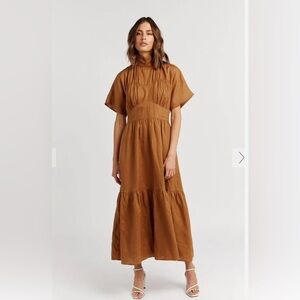 DISHH Burnt Orange Linen Midi Dress